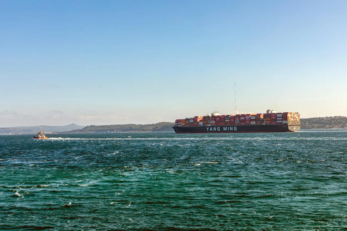 A container ship rounding the Cape on the Asia-Europe trade